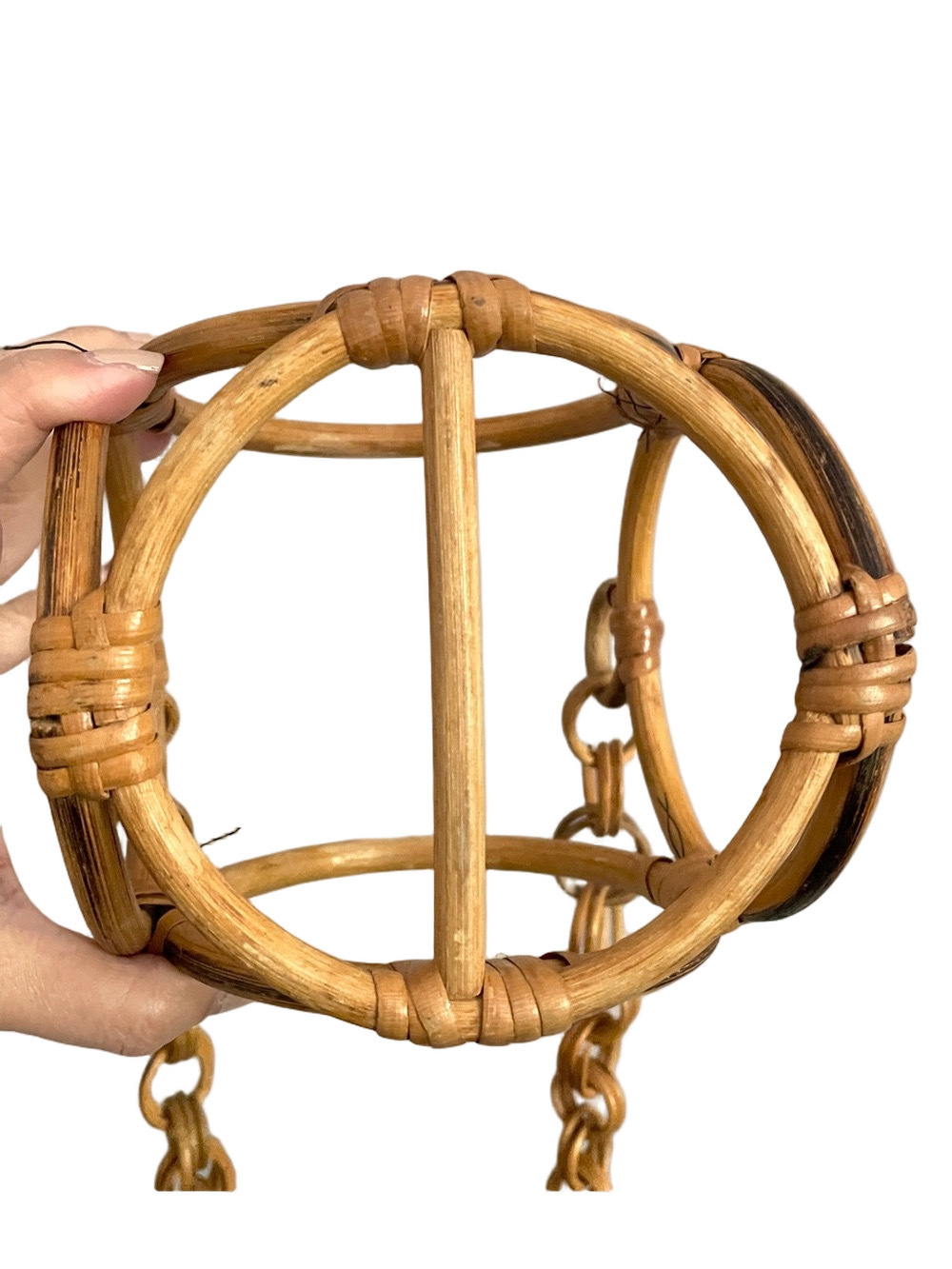Vintage 60s Handmade Rattan Bamboo Hanging Planter - boho decor! - Picture 5 of 7